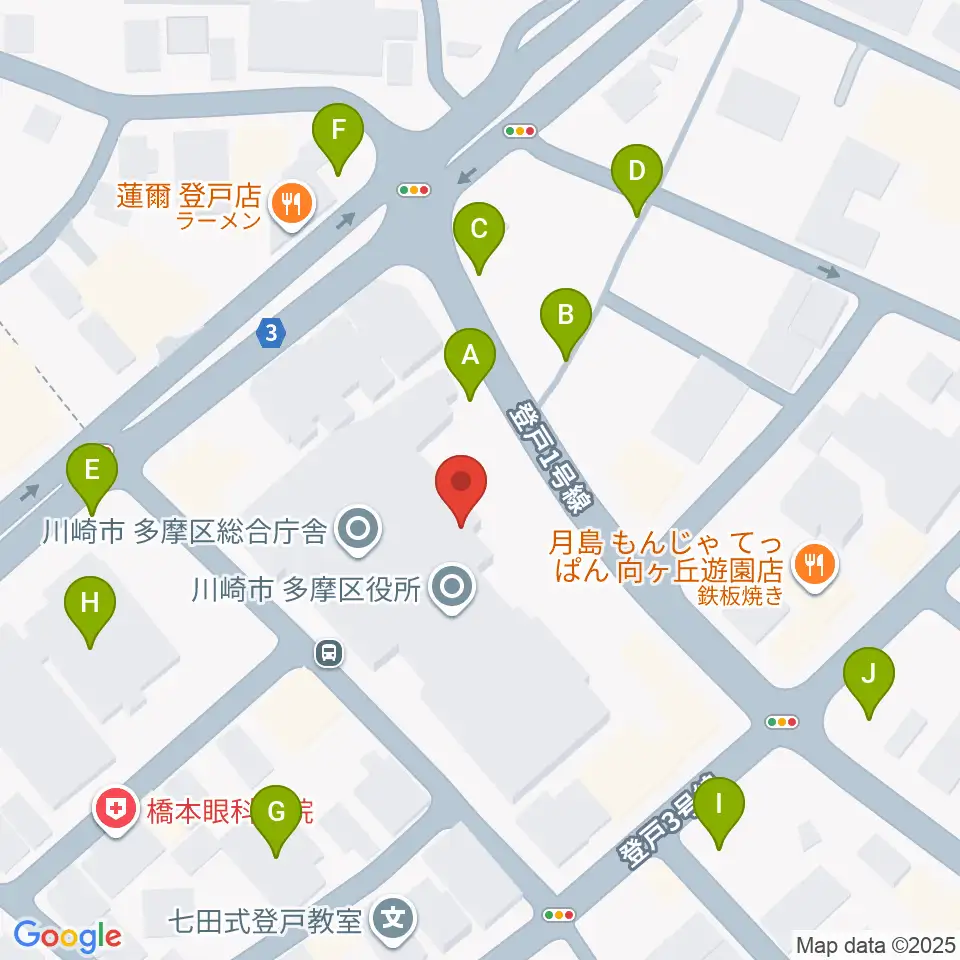 川崎市多摩市民館周辺の駐車場・コインパーキング一覧地図