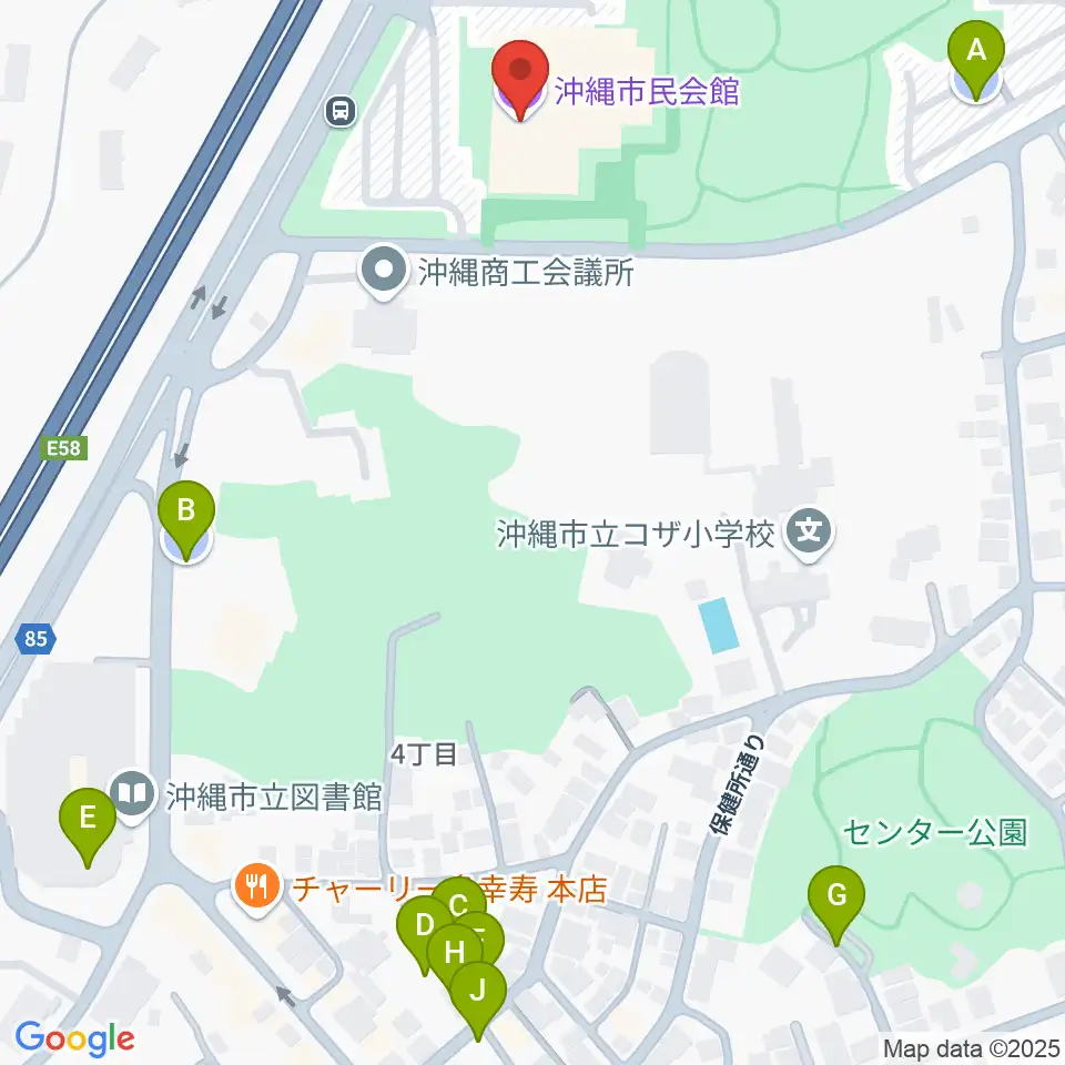 沖縄市民会館周辺の駐車場・コインパーキング一覧地図