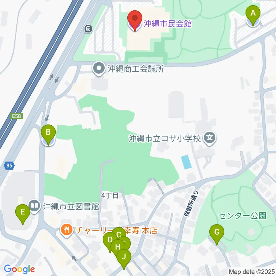 沖縄市民会館周辺の駐車場・コインパーキング一覧地図