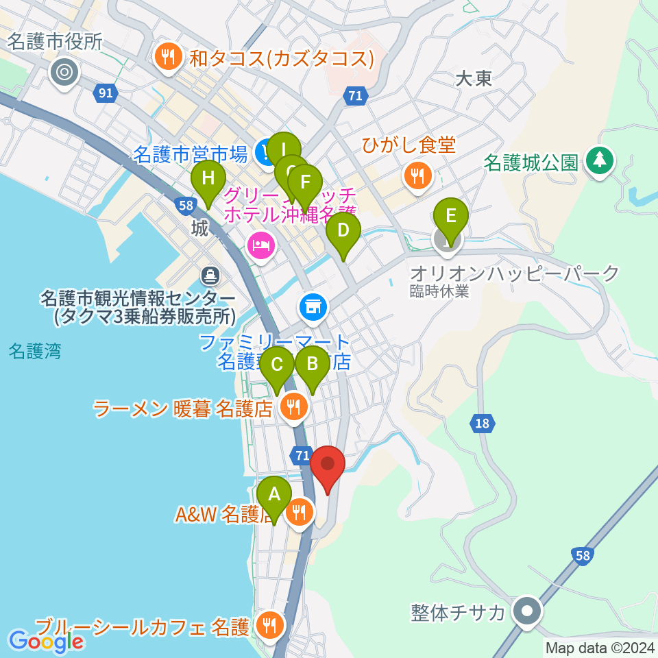 名護BIRDLAND周辺の駐車場・コインパーキング一覧地図