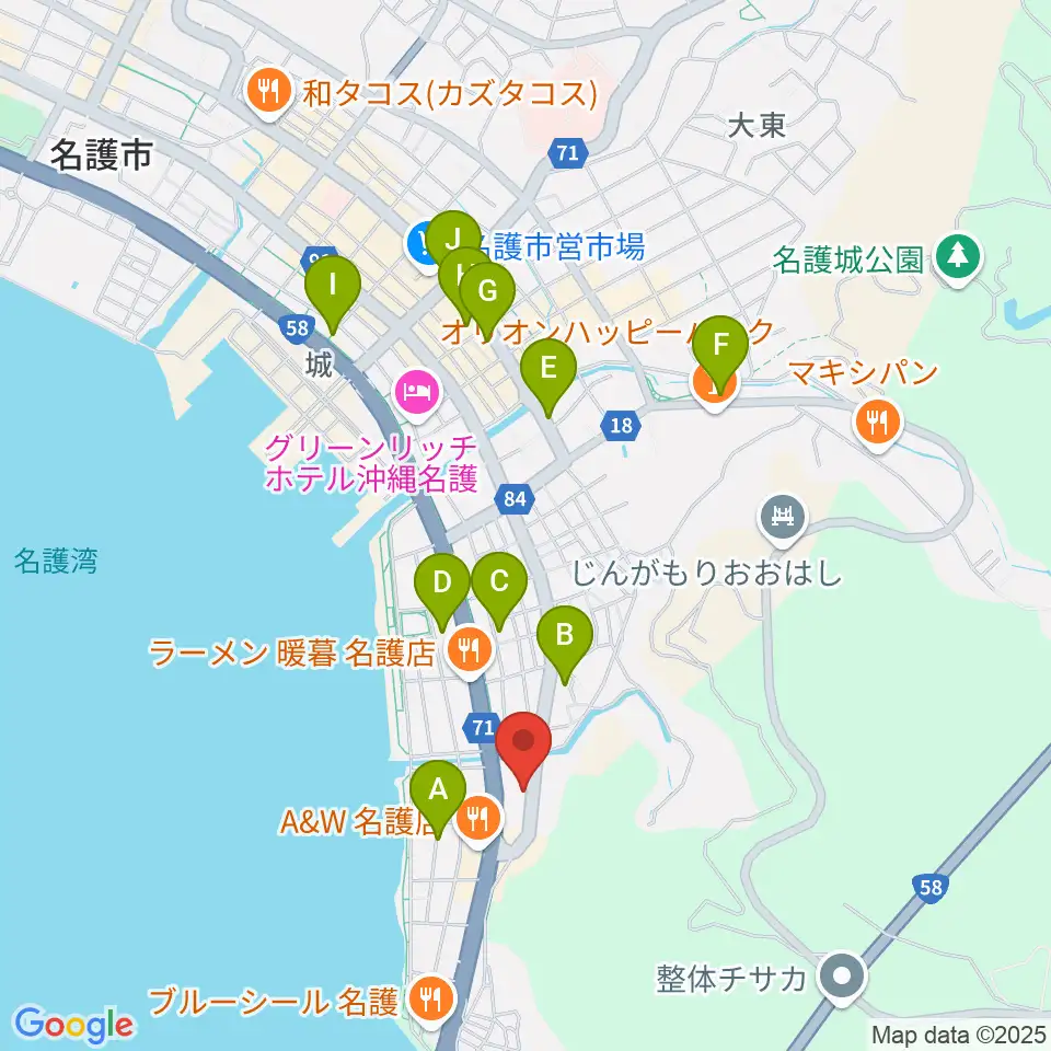 名護BIRDLAND周辺の駐車場・コインパーキング一覧地図