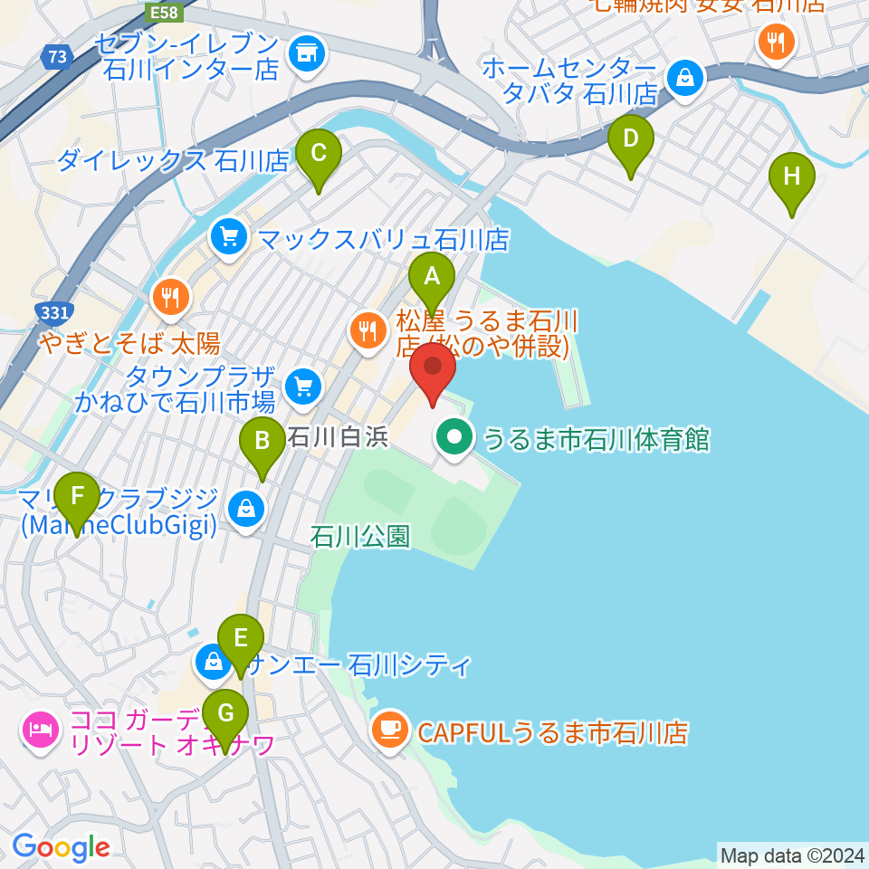 うるま市石川会館周辺の駐車場・コインパーキング一覧地図