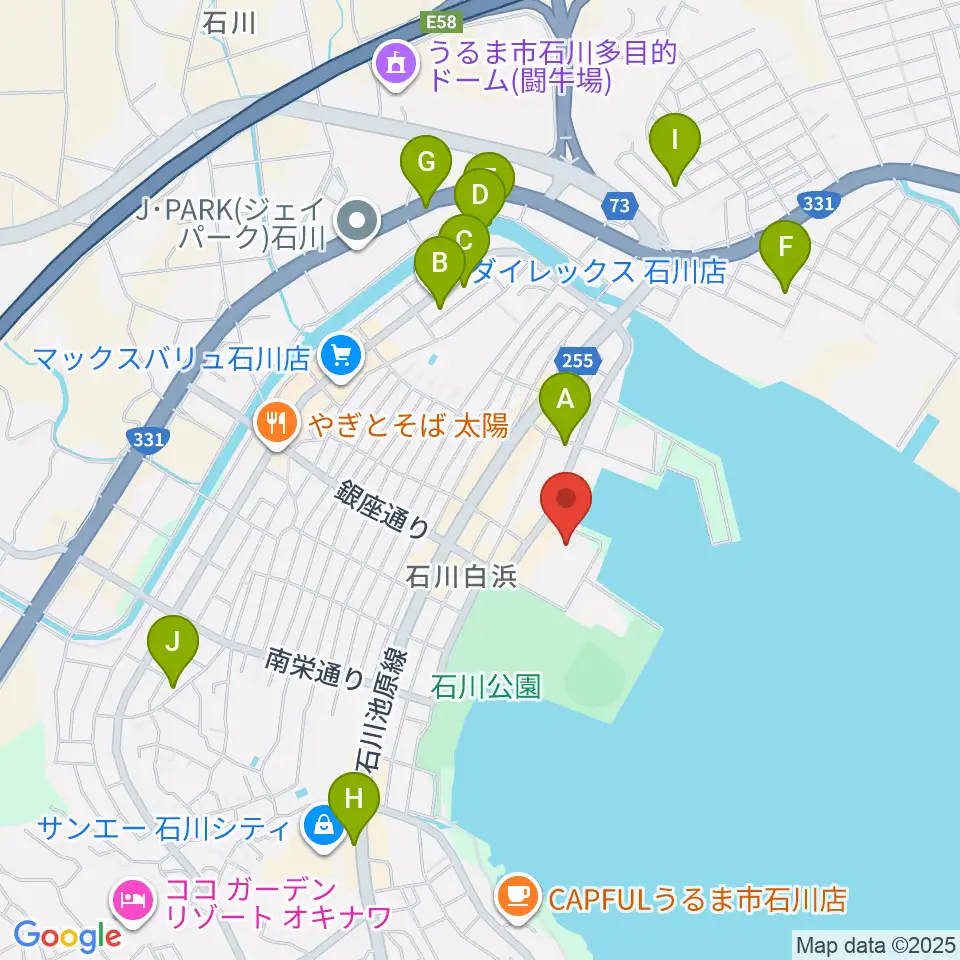 うるま市石川会館周辺の駐車場・コインパーキング一覧地図