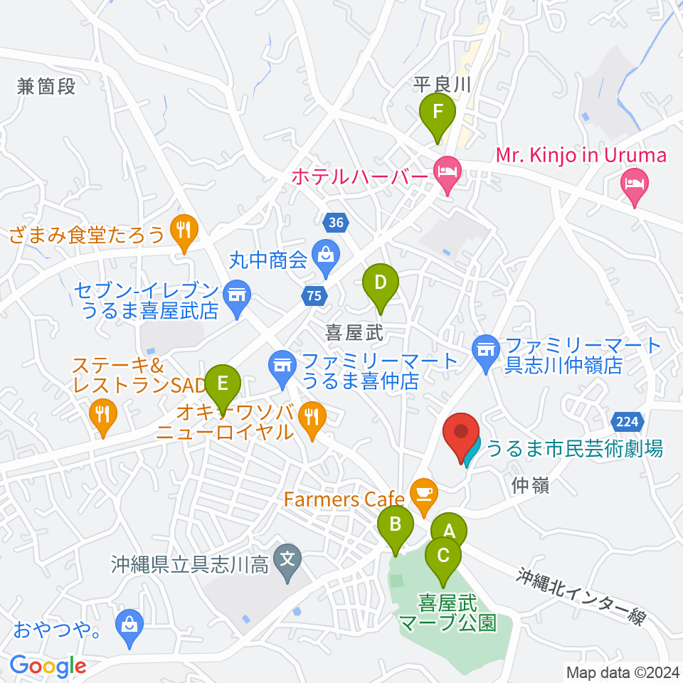 うるま市民芸術劇場周辺の駐車場・コインパーキング一覧地図