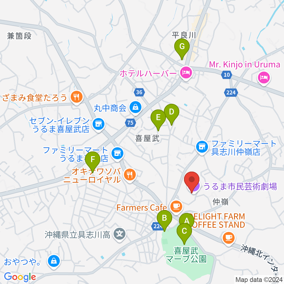 うるま市民芸術劇場周辺の駐車場・コインパーキング一覧地図