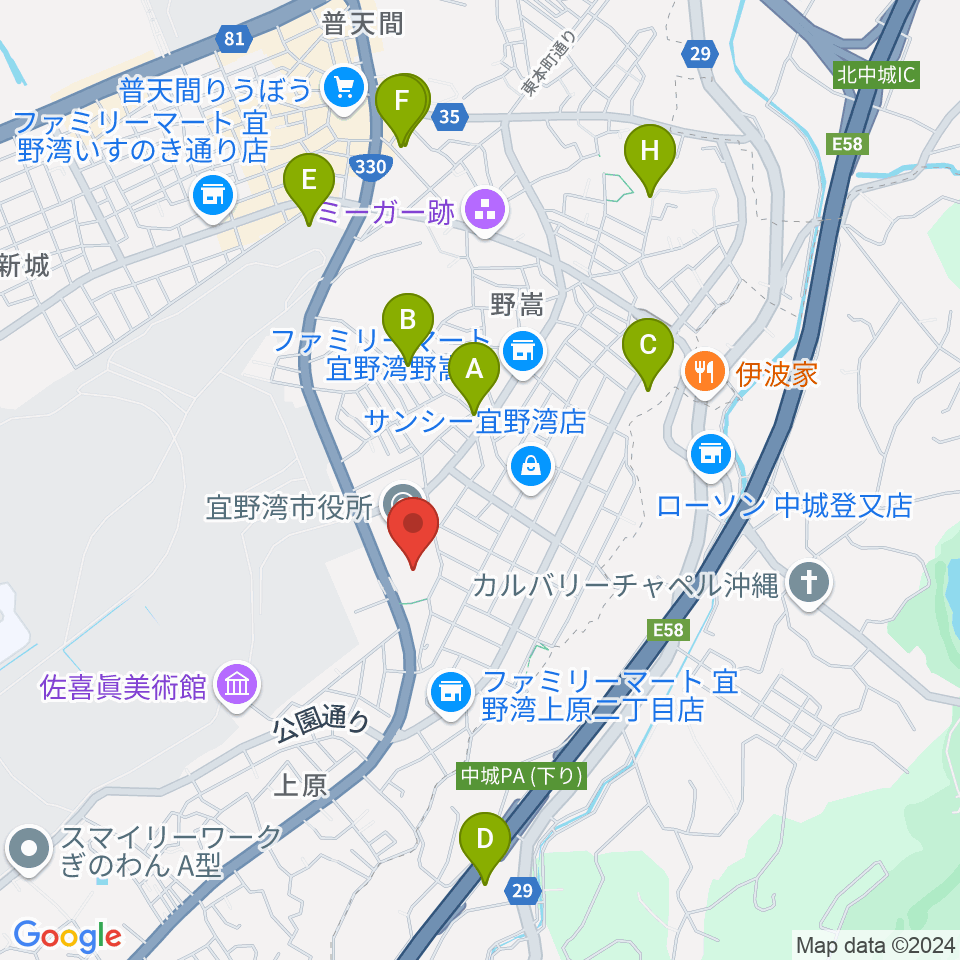 宜野湾市民会館周辺の駐車場・コインパーキング一覧地図