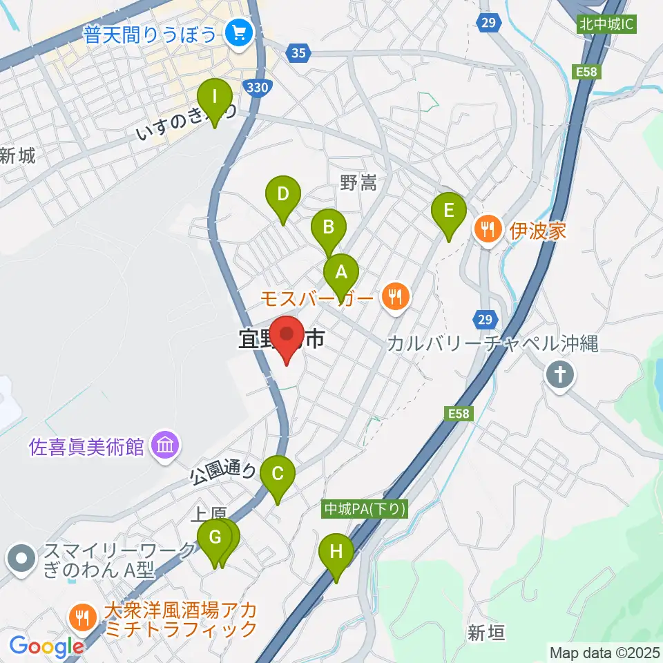 宜野湾市民会館周辺の駐車場・コインパーキング一覧地図