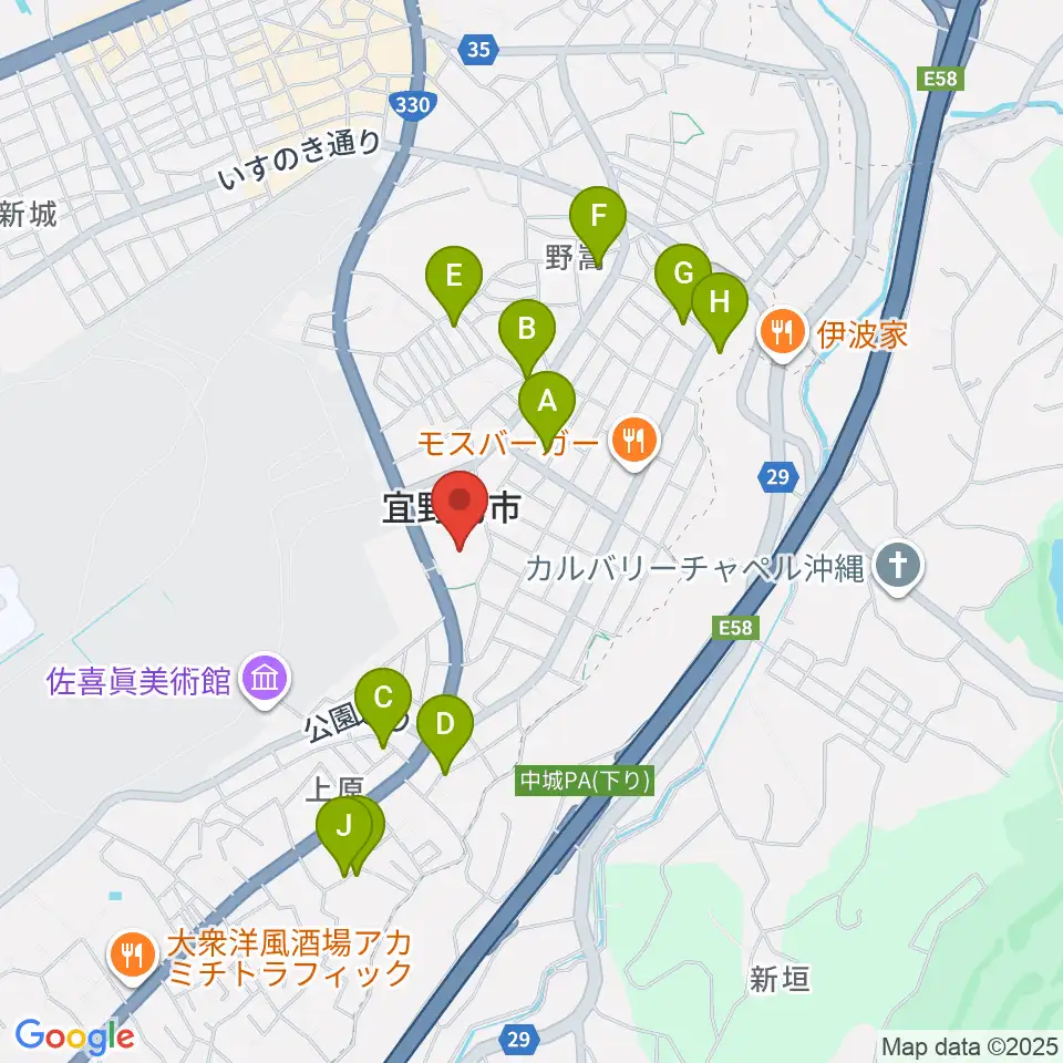 宜野湾市民会館周辺の駐車場・コインパーキング一覧地図