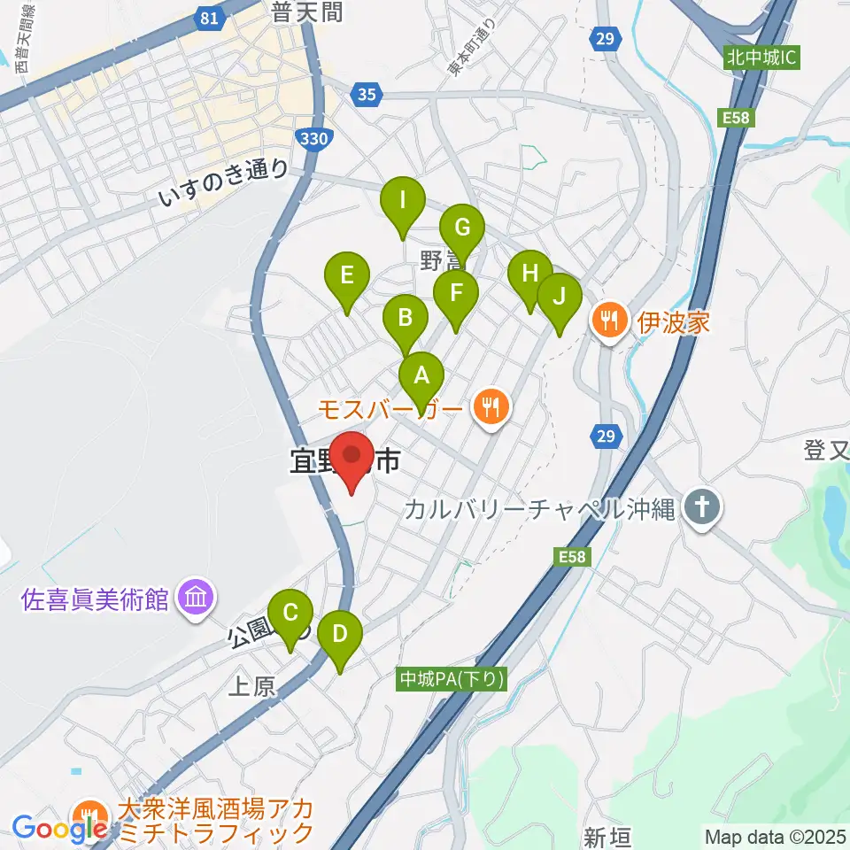 宜野湾市民会館周辺の駐車場・コインパーキング一覧地図
