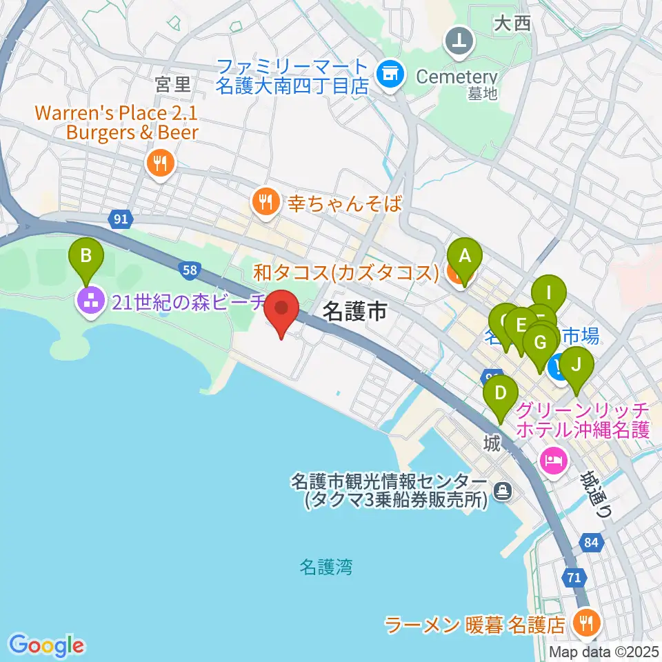 名護市民会館周辺の駐車場・コインパーキング一覧地図
