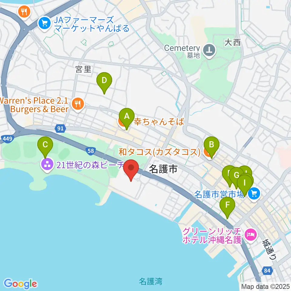 名護市民会館周辺の駐車場・コインパーキング一覧地図