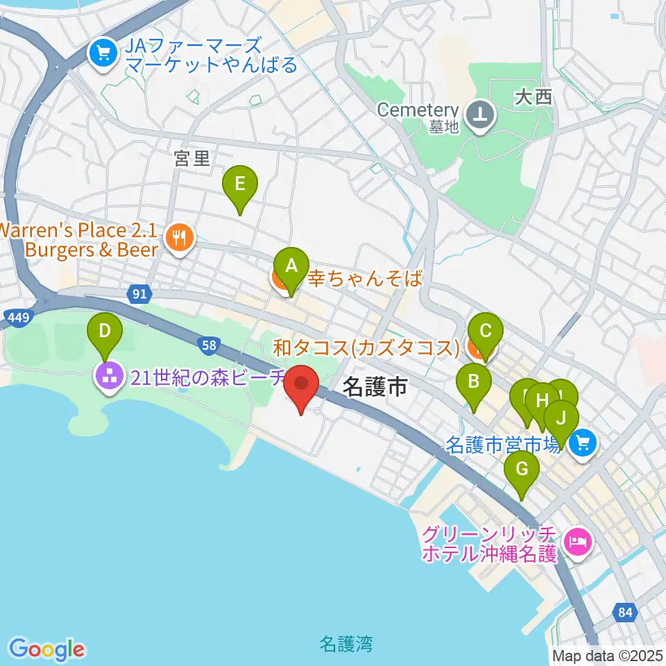名護市民会館周辺の駐車場・コインパーキング一覧地図