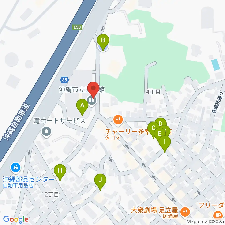 沖縄市民小劇場あしびなー周辺の駐車場・コインパーキング一覧地図
