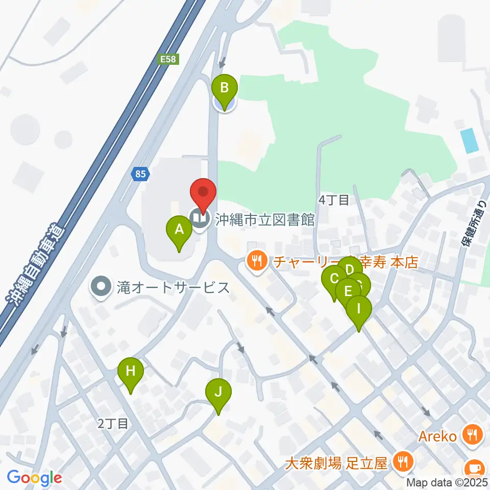 沖縄市民小劇場あしびなー周辺の駐車場・コインパーキング一覧地図