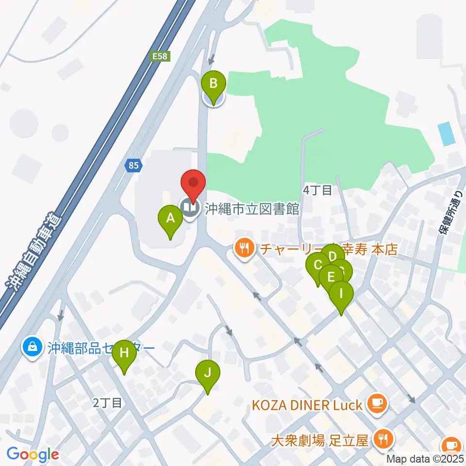 沖縄市民小劇場あしびなー周辺の駐車場・コインパーキング一覧地図