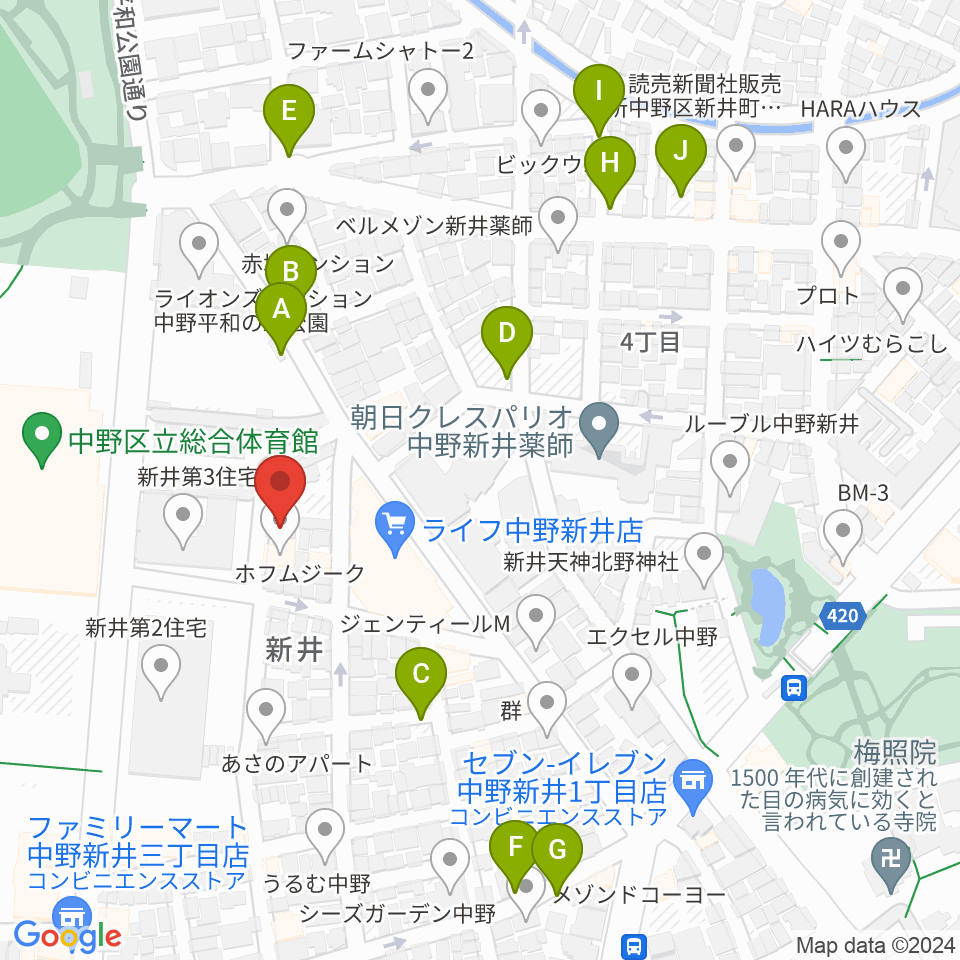 ヒロミュージックスクール沼袋校周辺の駐車場・コインパーキング一覧地図