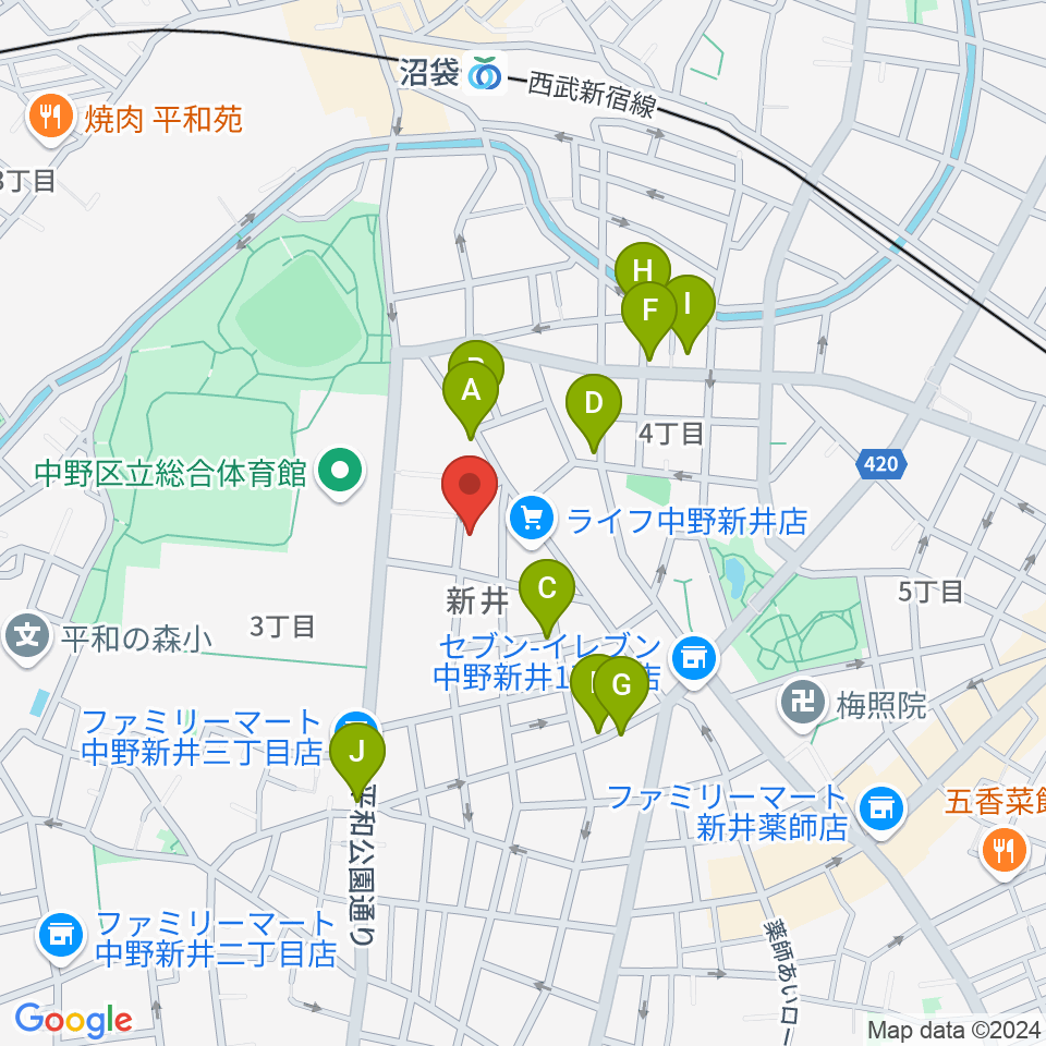 ヒロミュージックスクール沼袋校周辺の駐車場・コインパーキング一覧地図