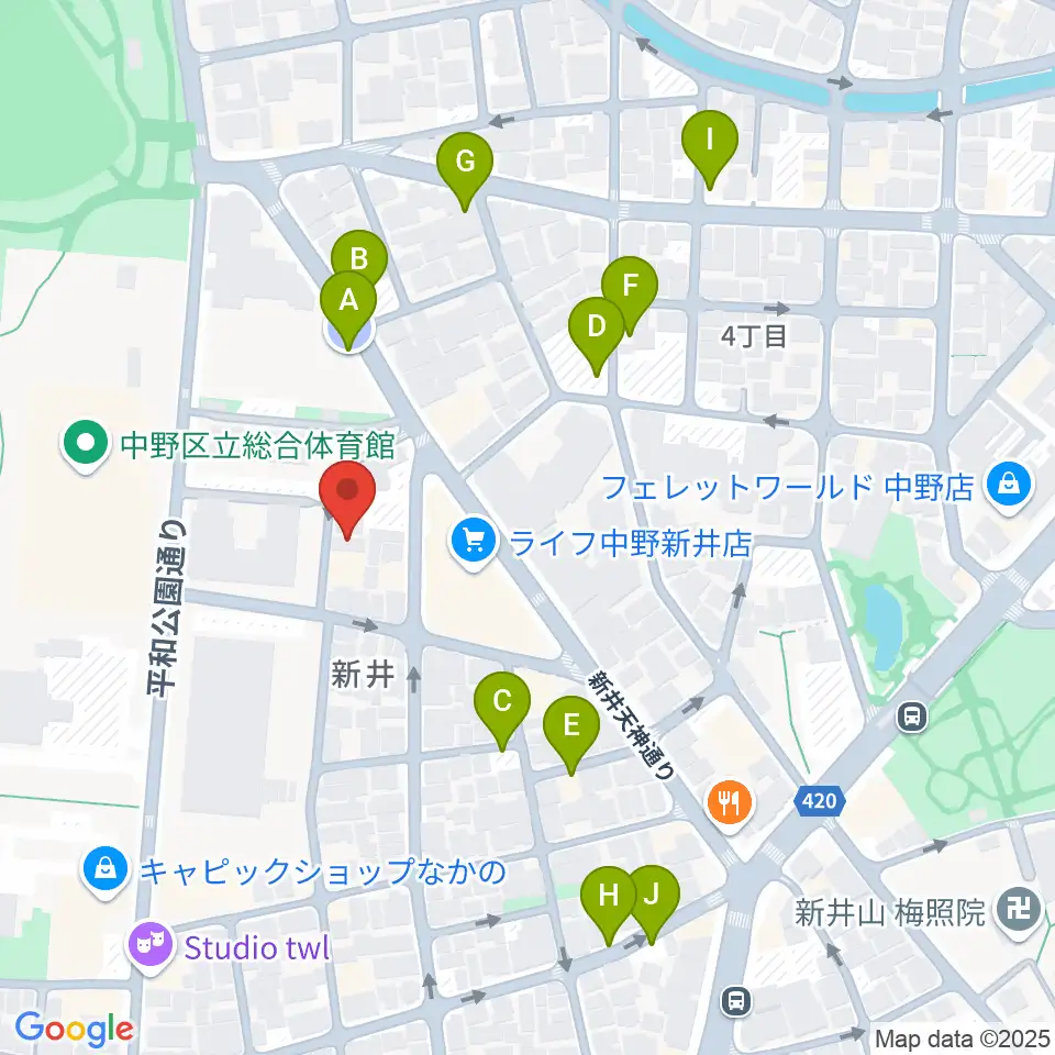 ヒロミュージックスクール沼袋校周辺の駐車場・コインパーキング一覧地図