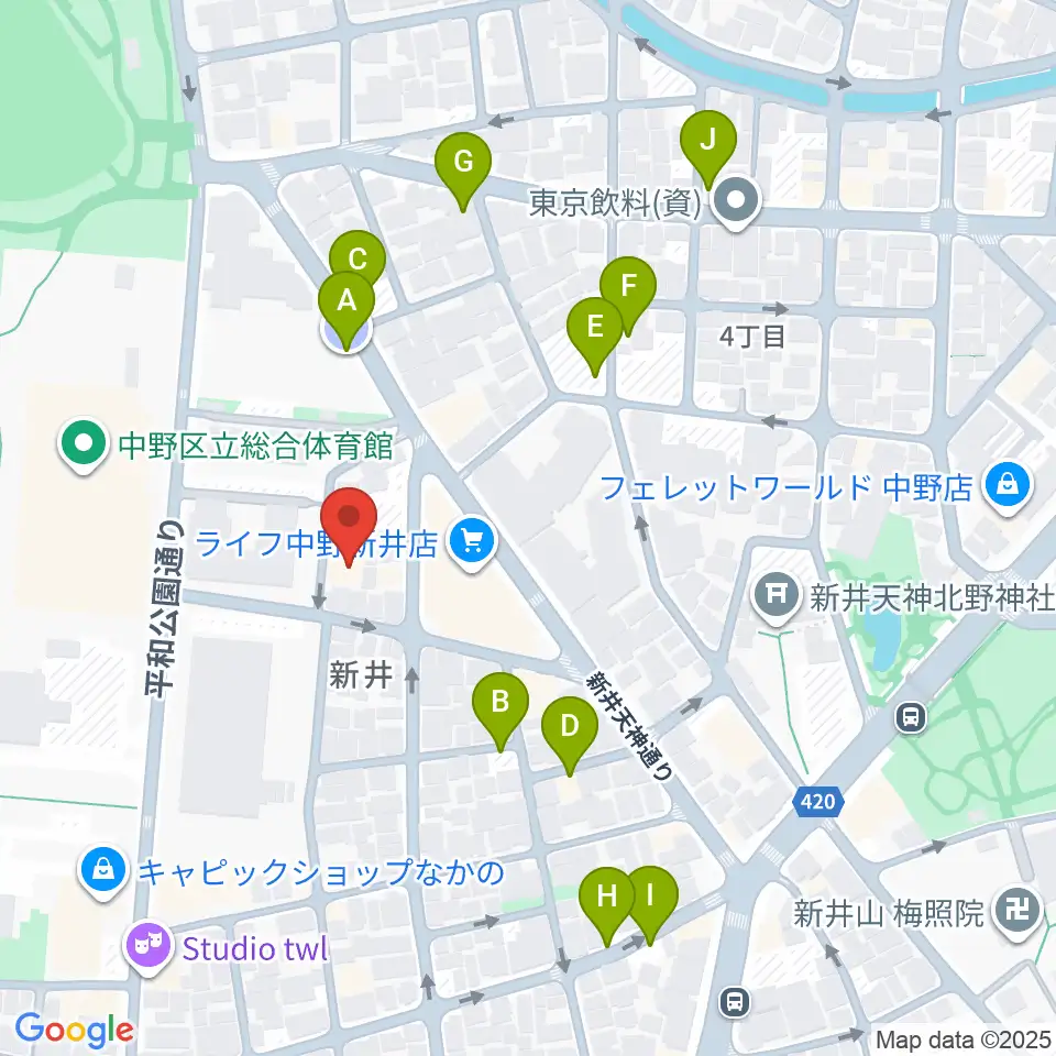 ヒロミュージックスクール沼袋校周辺の駐車場・コインパーキング一覧地図