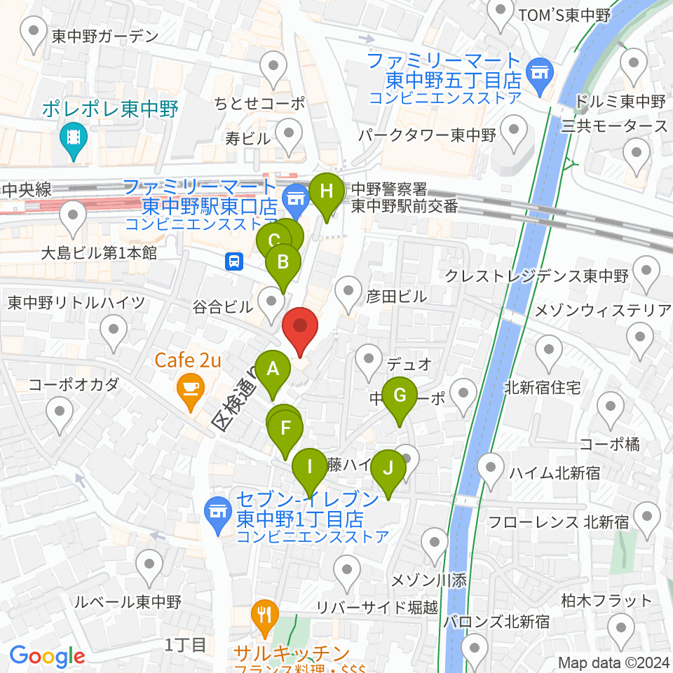 ミオンミュージックスクール東中野2号館周辺の駐車場・コインパーキング一覧地図