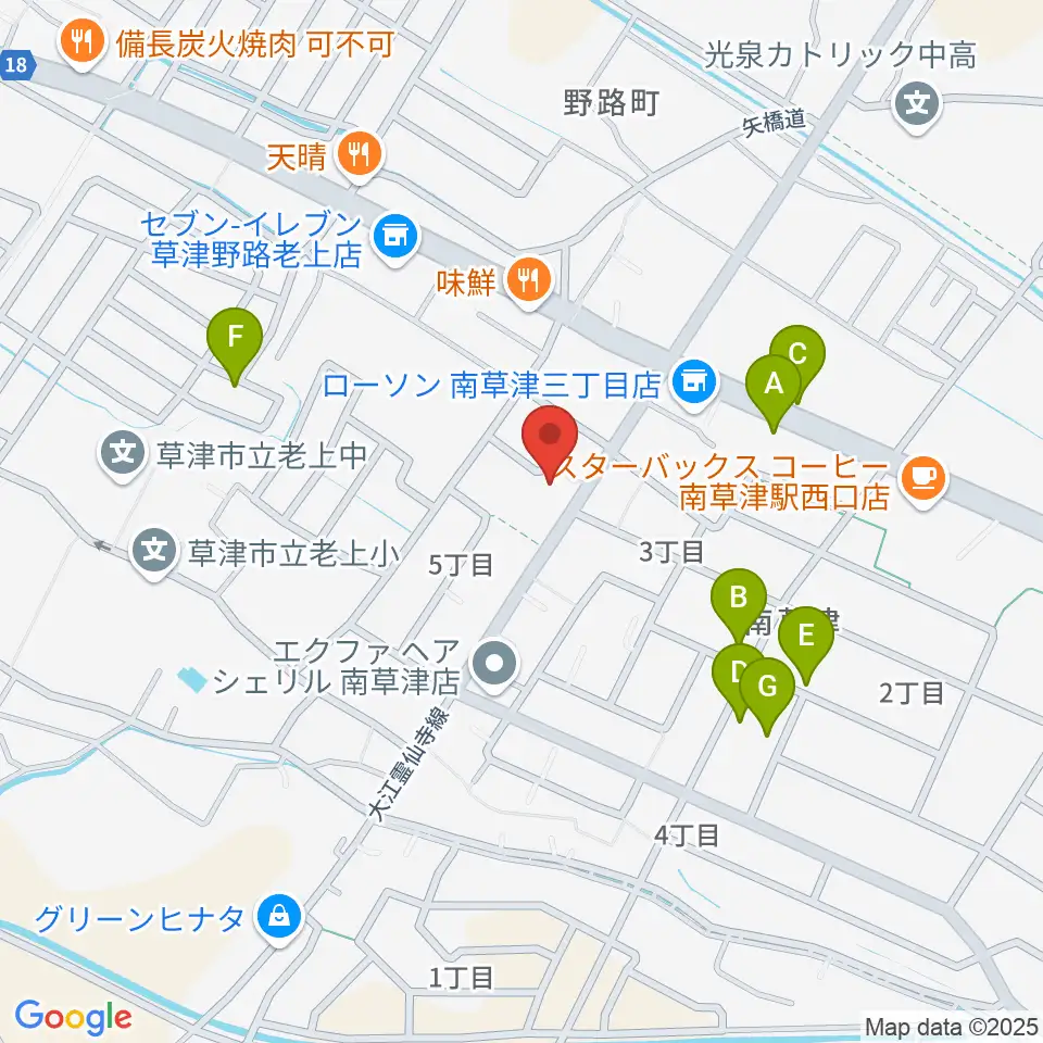 ロマン楽器 草津本店・ロマンホール周辺の駐車場・コインパーキング一覧地図