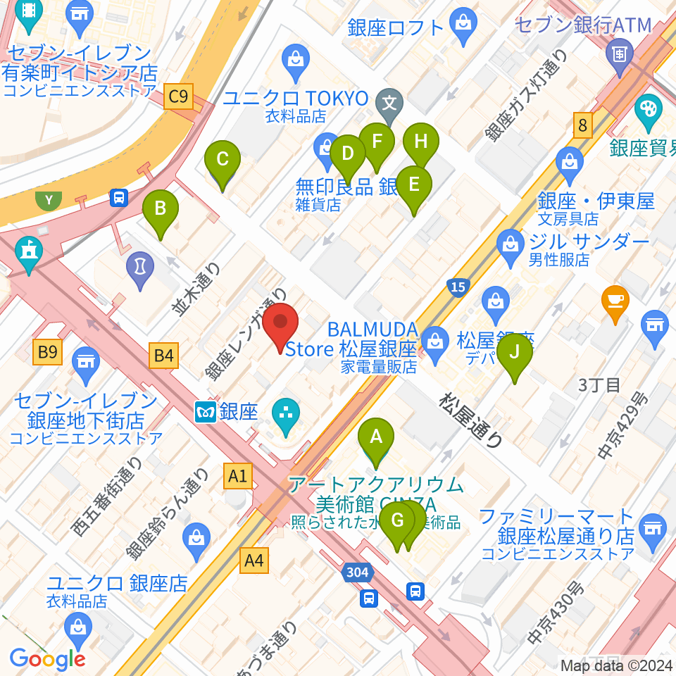 銀座十字屋ハープ＆フルートサロン周辺の駐車場・コインパーキング一覧地図