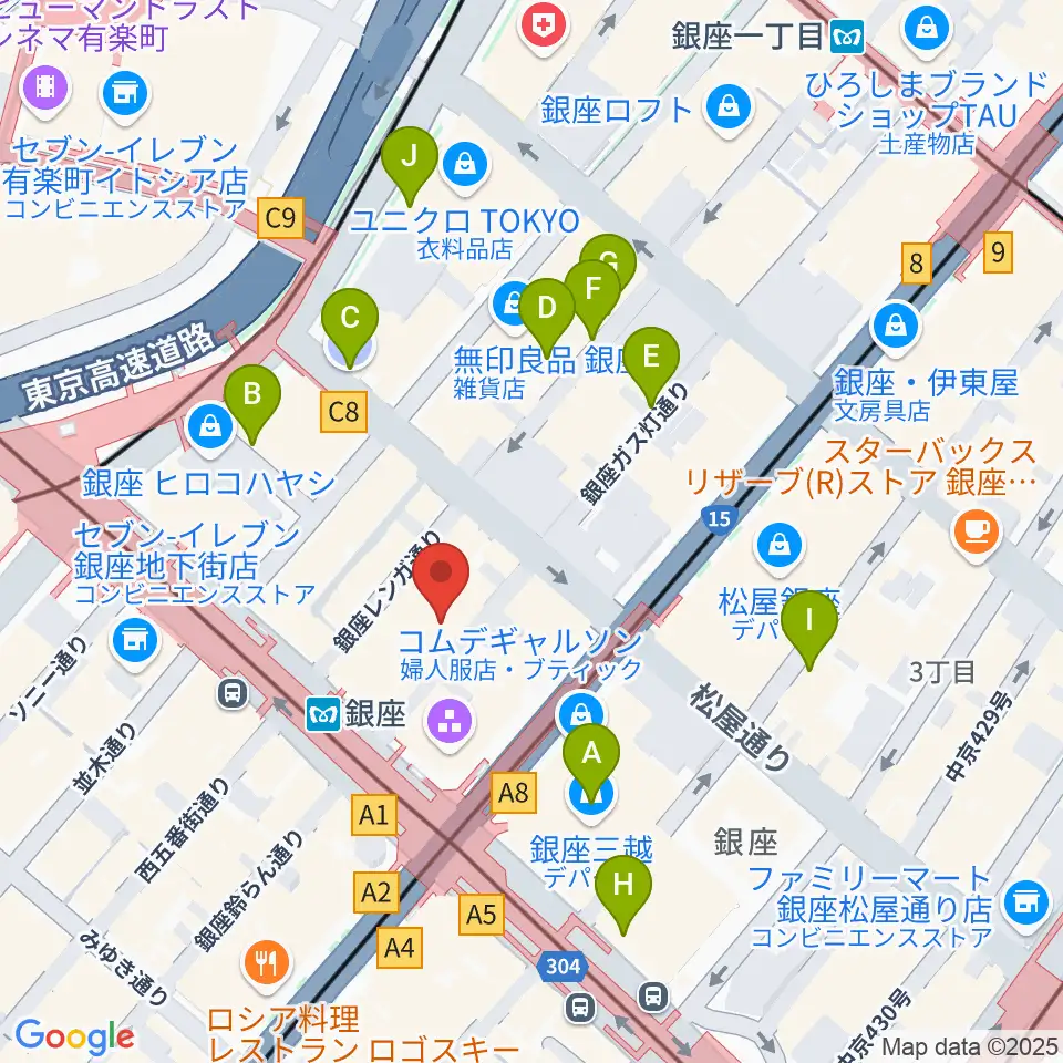 銀座十字屋ハープ&フルートサロン周辺の駐車場・コインパーキング一覧地図