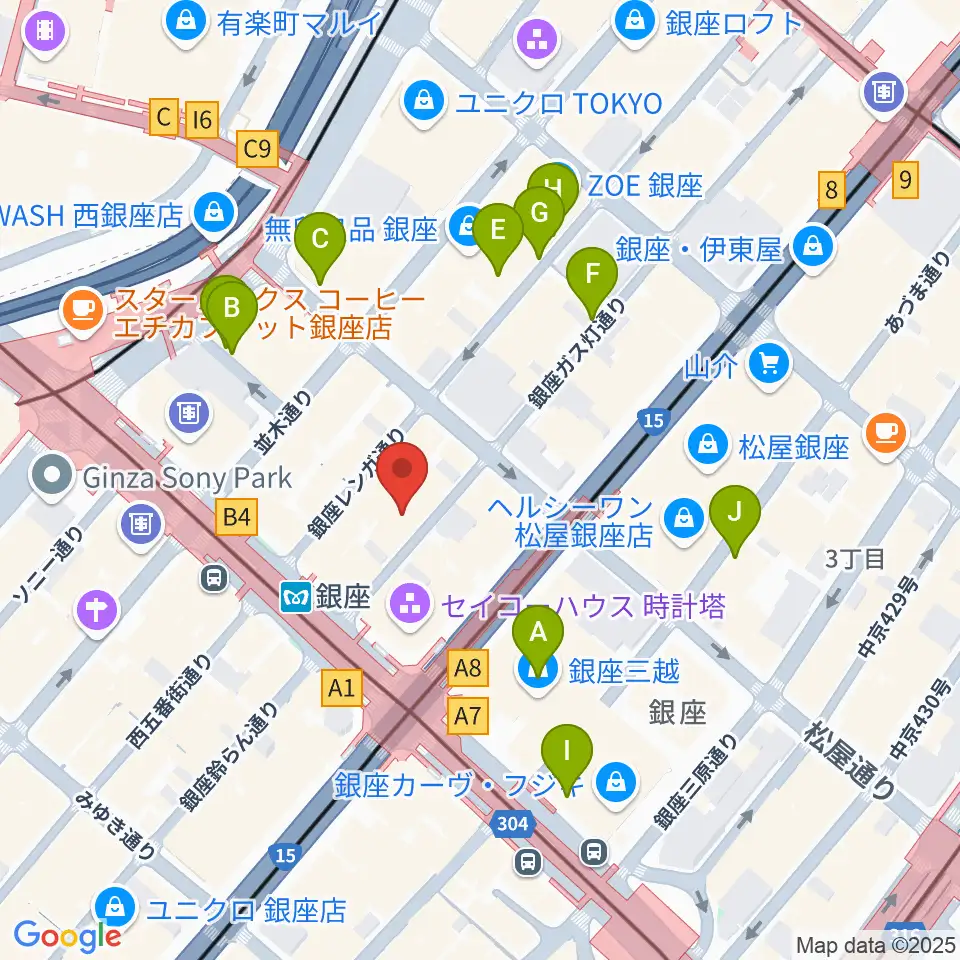 銀座十字屋ハープ＆フルートサロン周辺の駐車場・コインパーキング一覧地図