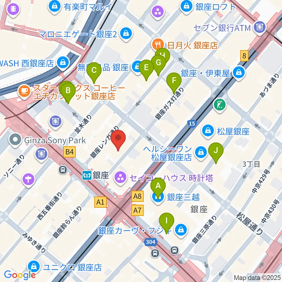 銀座十字屋ハープ＆フルートサロン周辺の駐車場・コインパーキング一覧地図
