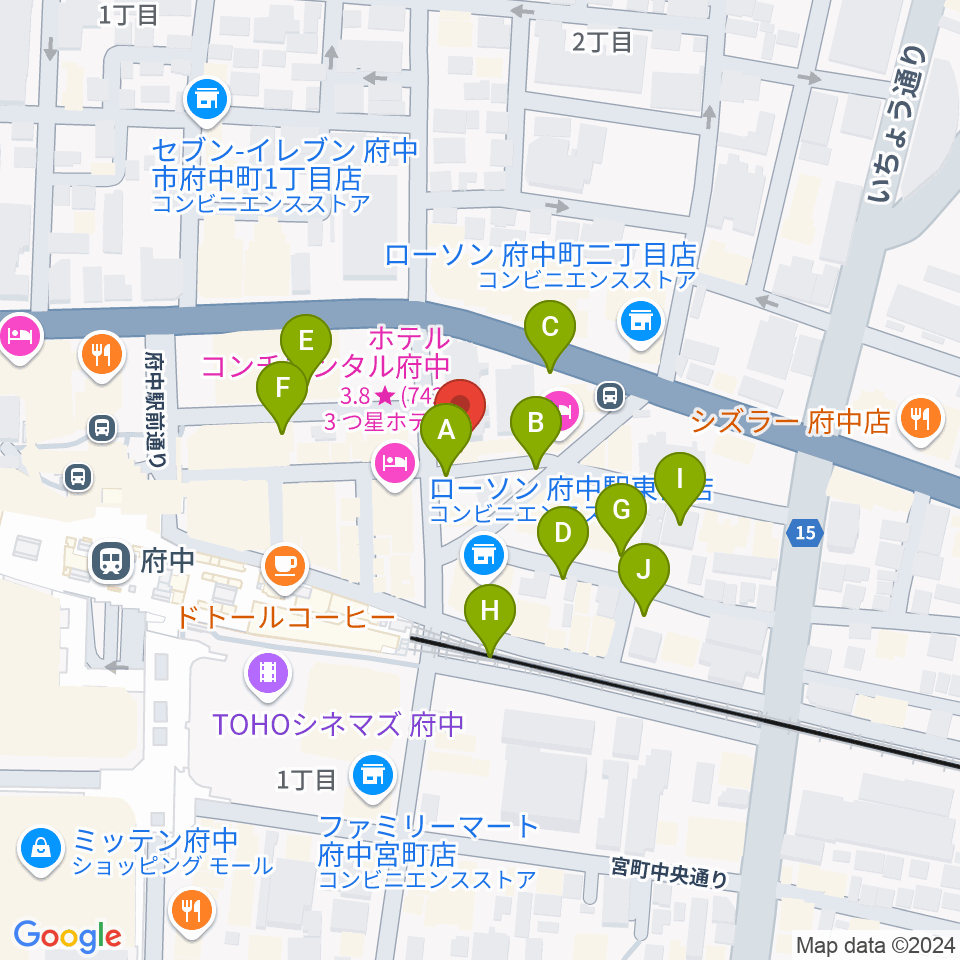 東京府中ギター教室周辺の駐車場・コインパーキング一覧地図