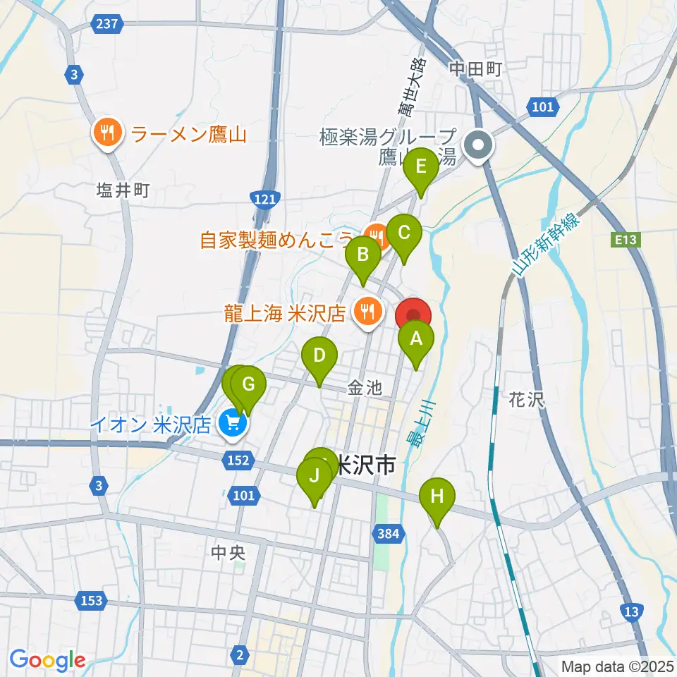 音楽アズム舘 米沢店周辺の駐車場・コインパーキング一覧地図