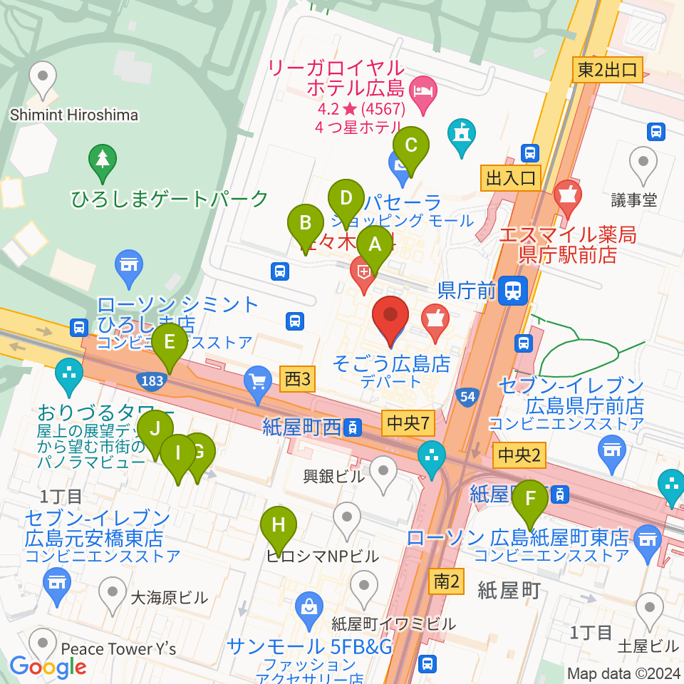 山野楽器 そごう広島店周辺の駐車場・コインパーキング一覧地図