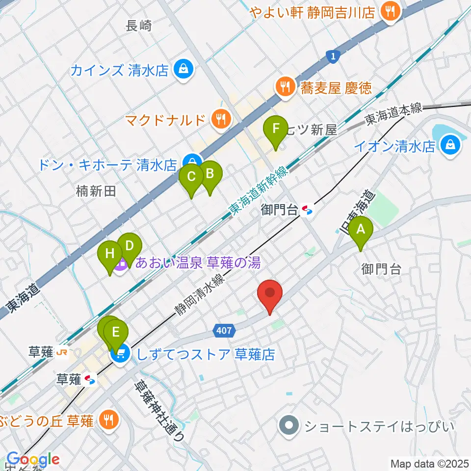 もちづき楽器 静岡草薙店周辺の駐車場・コインパーキング一覧地図