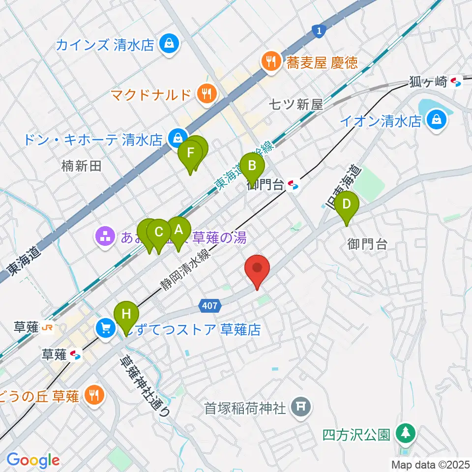 もちづき楽器 静岡草薙店周辺の駐車場・コインパーキング一覧地図
