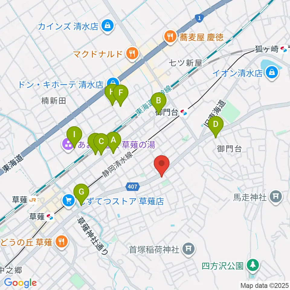 もちづき楽器 静岡草薙店周辺の駐車場・コインパーキング一覧地図