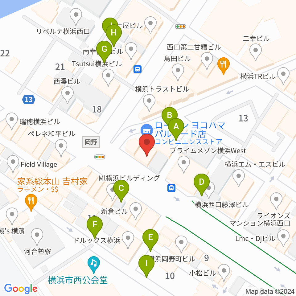 横浜ギタースクール周辺の駐車場・コインパーキング一覧地図