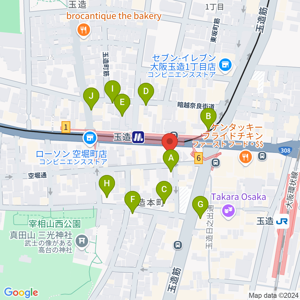 玉造音楽教室周辺の駐車場・コインパーキング一覧地図