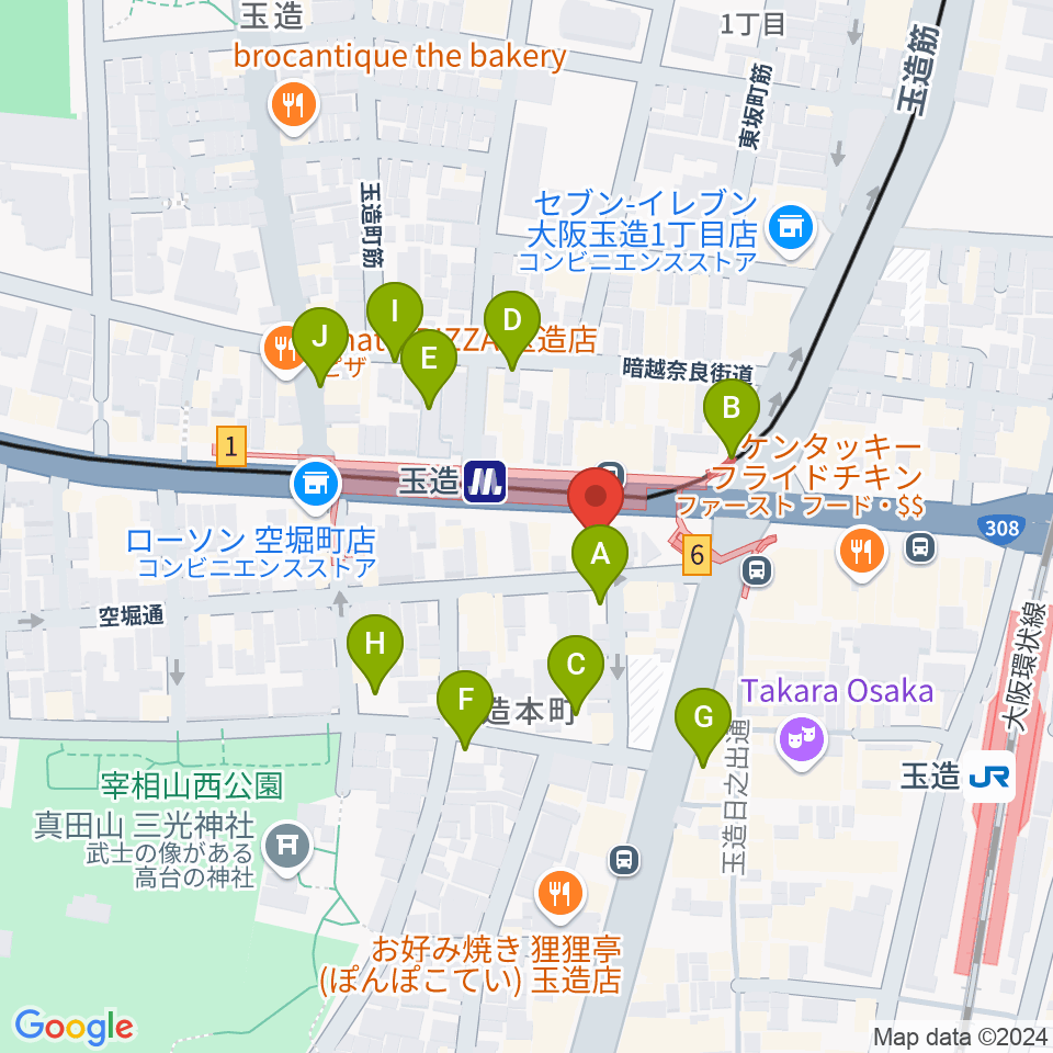 玉造音楽教室周辺の駐車場・コインパーキング一覧地図