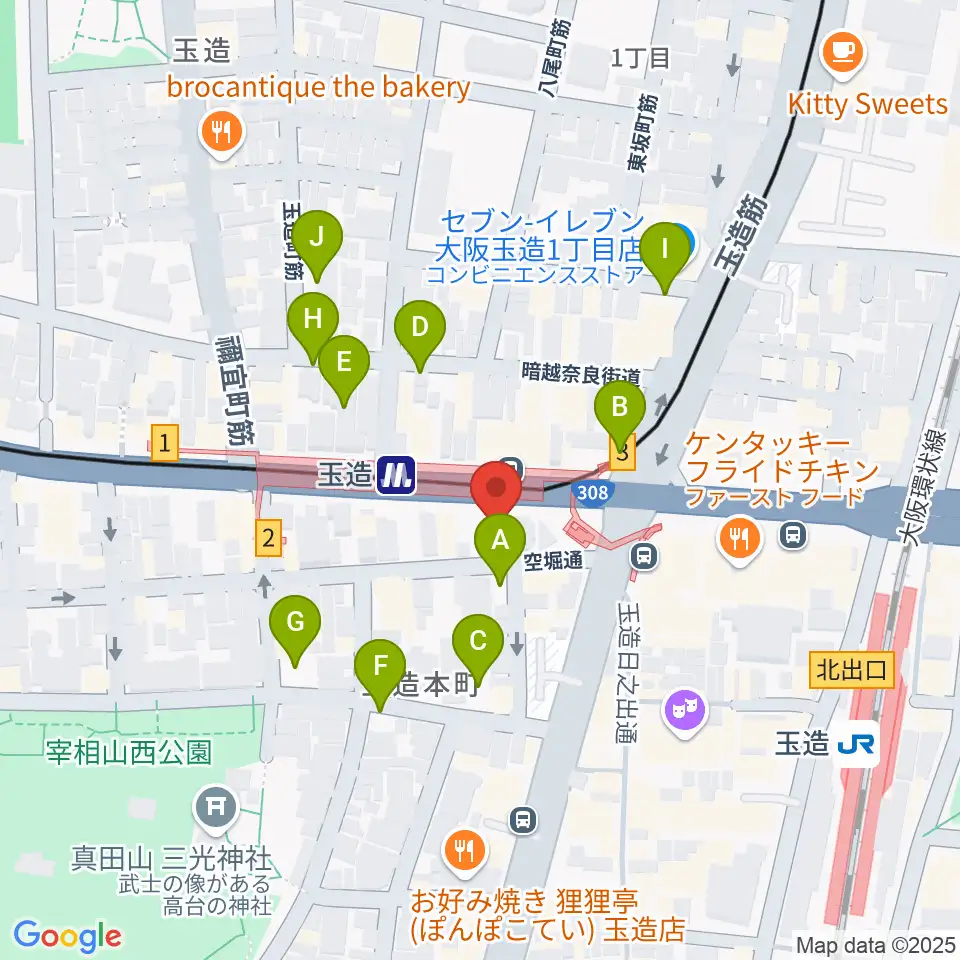 玉造音楽教室周辺の駐車場・コインパーキング一覧地図