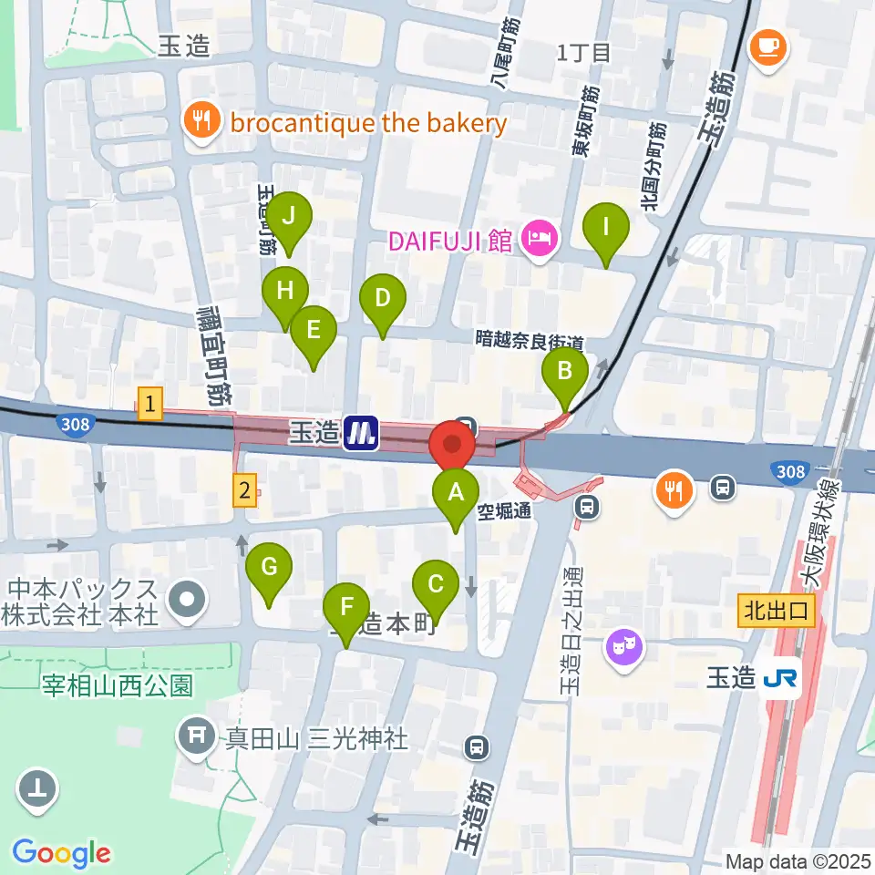 玉造音楽教室周辺の駐車場・コインパーキング一覧地図