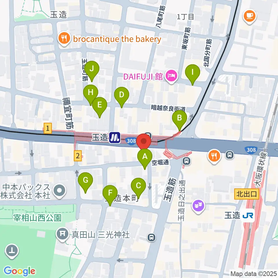 玉造音楽教室周辺の駐車場・コインパーキング一覧地図