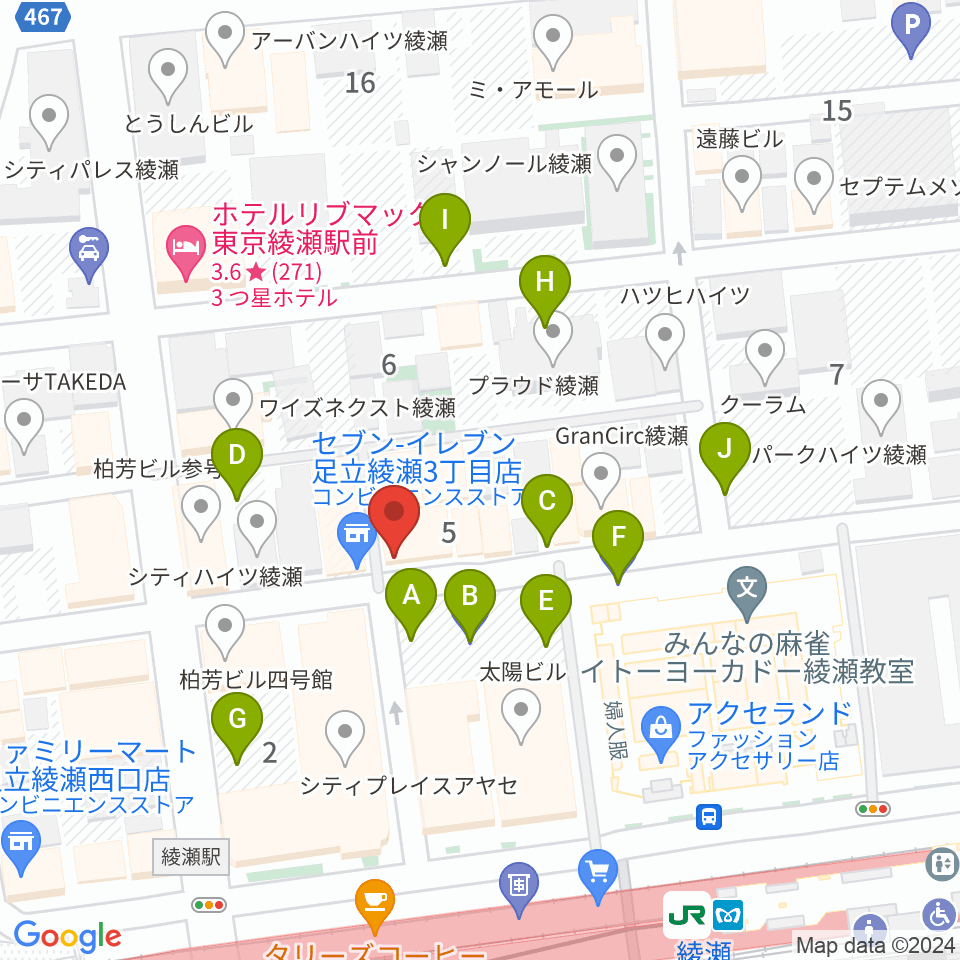 スタジオレッド綾瀬店周辺の駐車場・コインパーキング一覧地図