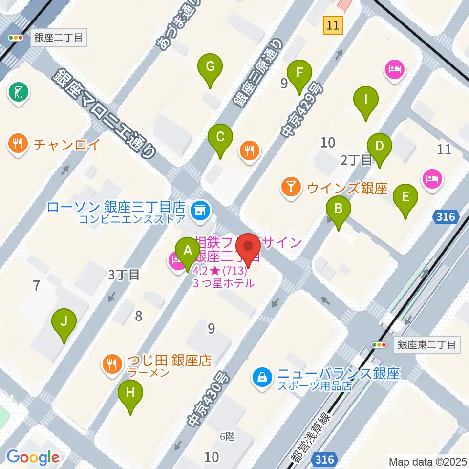 サウンドスタジオノア 銀座店周辺の駐車場・コインパーキング一覧地図