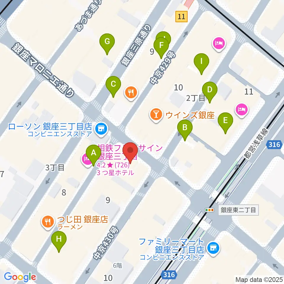 サウンドスタジオノア 銀座店周辺の駐車場・コインパーキング一覧地図