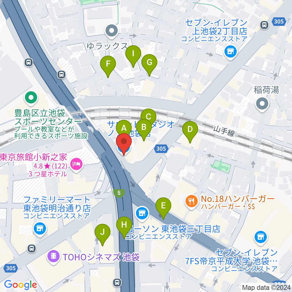 サウンドスタジオノア 池袋店周辺の駐車場・コインパーキング一覧地図