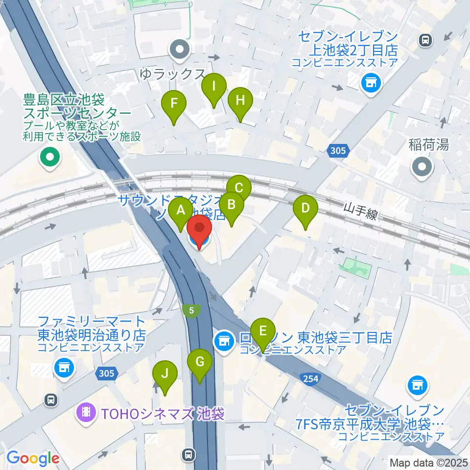 サウンドスタジオノア 池袋店周辺の駐車場・コインパーキング一覧地図