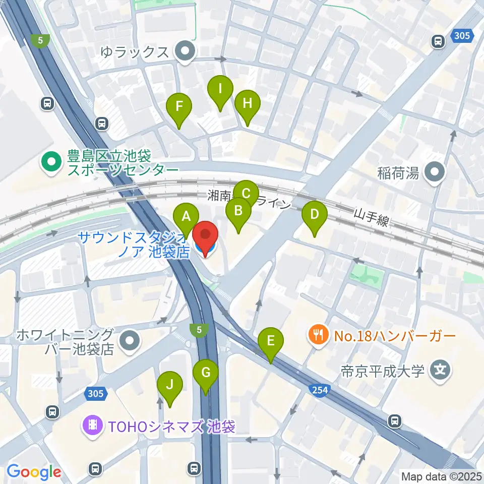 サウンドスタジオノア 池袋店周辺の駐車場・コインパーキング一覧地図