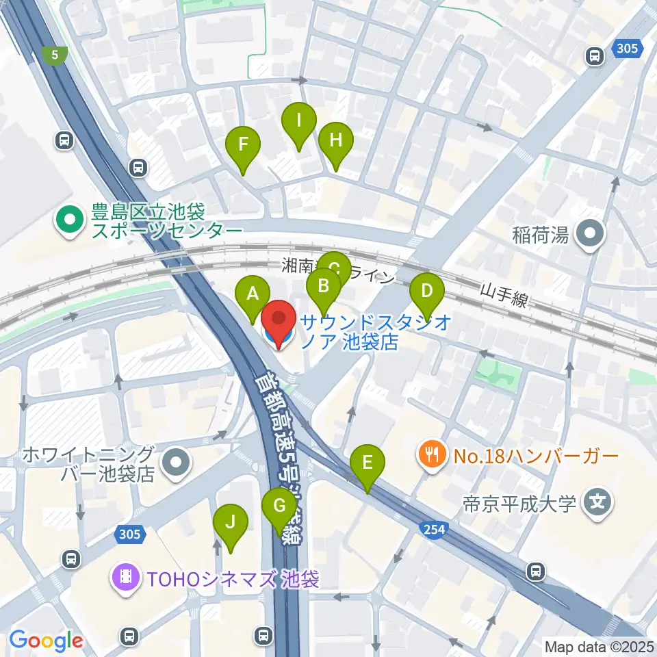 サウンドスタジオノア 池袋店周辺の駐車場・コインパーキング一覧地図