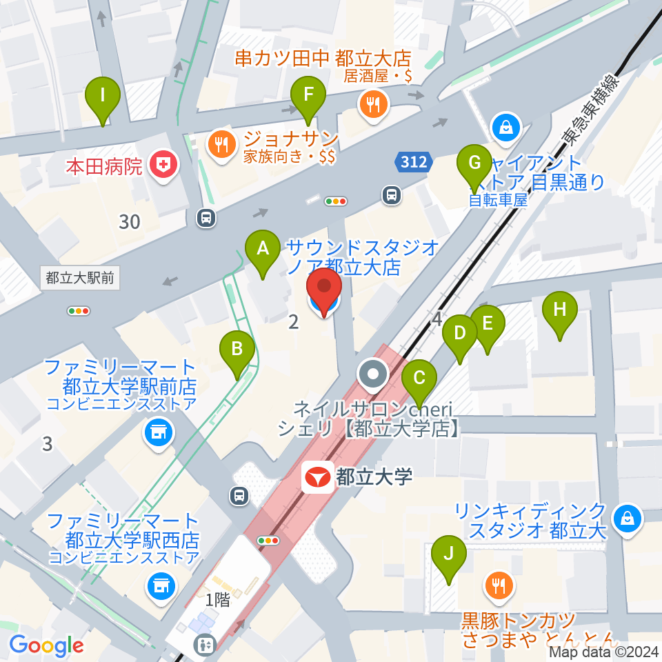 サウンドスタジオノア 都立大店周辺の駐車場・コインパーキング一覧地図