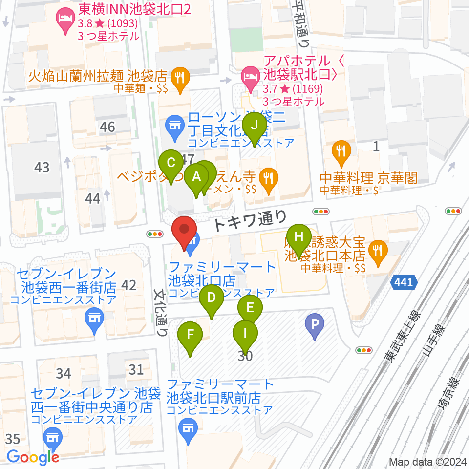 ゲートウェイスタジオ池袋北口店周辺の駐車場・コインパーキング一覧地図